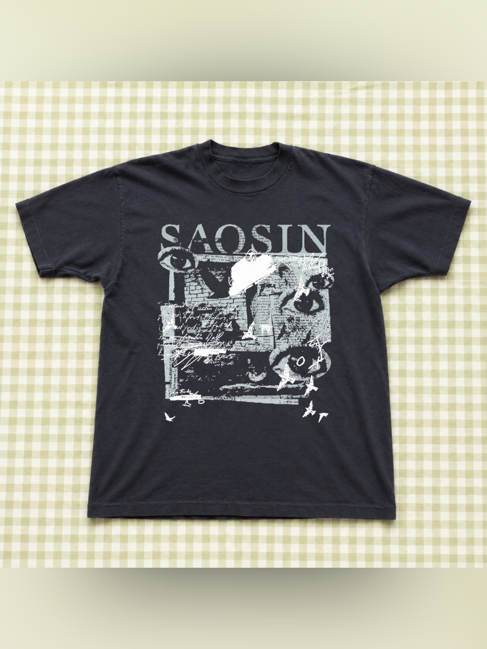 Black Saosin Graphic Band Tee - Men's Retro Shirt